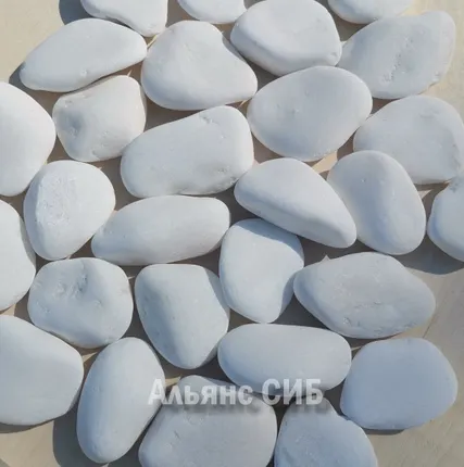 Фото №0 Галька ярко-белая мраморная для декорирования