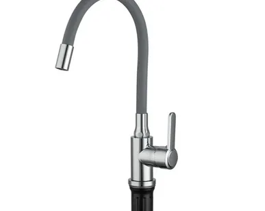 фото Смеситель Frud R42052-31 для кухни с гибким изливом и керамическим картриджем, серый хром