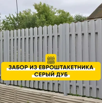 Фото №0 Забор из Евроштакетника Серый Дуб