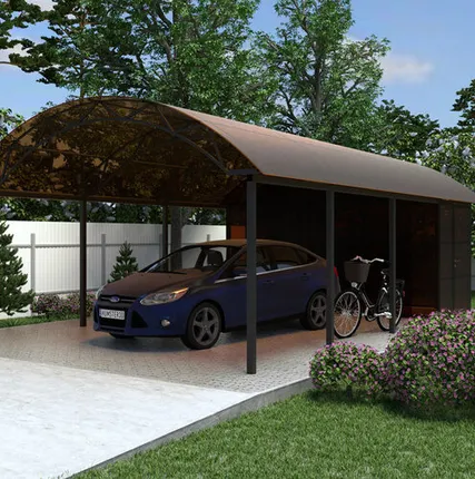 Фото №0 Арочный навес №8 из поликарбоната с хозблоком 5,2х8,4 м