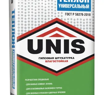 фото Штукатурка гипсовая белая ЮНИС Теплон Универсальный влагостойкий (25кг) /48/