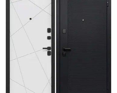 фото Дверь входная Гарда Черный Кварц 7,5см (Ferroni) МДФ/МДФ, Сатин черный/Сатин белый 2050х860мм, ПРАВАЯ