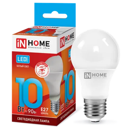 Фото №0 IN HOME Лампа светодиодная 10Вт 230В Е27 4000К 900Лм A60 груша LED-A60-VC IN HOME