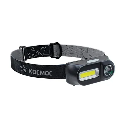Фото №0 Фонарь аккумуляторный налобный XPE 3Вт + COB 3Вт сменный аккум. 1.2А.ч КОСМОС KocH3WDLith