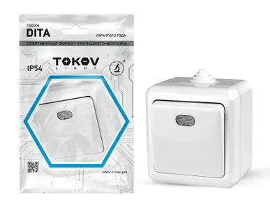 фото Выключатель 1-кл. ОП Dita IP54 10А 250В с индикацией бел. TOKOV ELECTRIC TKL-DT-V1I-C01-IP54