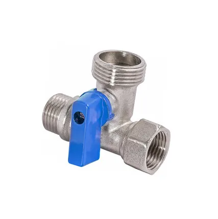 Фото №0 Тройник с шаровым краном для подключения сантехнических приборов, латунь, внутренняя/наружная/наружная резьба 1/2"х3/4"х1/2", индивидуальная упаковка, никель, RTP