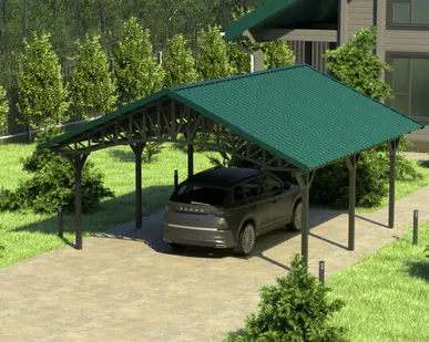 фото Двускатный навес №22 из металлочерепицы 5,5х6,3 м