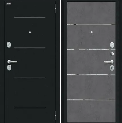 Фото №0 Входная дверь Лайн Букле черное-Слэйт Арт бетон темный молдинг