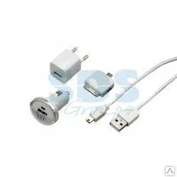 фото Комплект СЗУ, АЗУ, кабель miniUSB-USB, переходник microUSB, 30 pin,(белый)