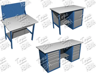 фото Слесарные верстаки с тумбами, ящиками, полками и дверками