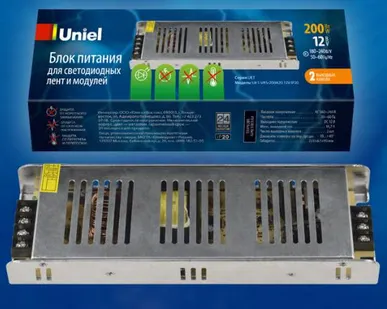 фото Блок питания UET-VAS-200A20 12V IP20 Блок питания, 200Вт. Металлический корпус. TM Uniel