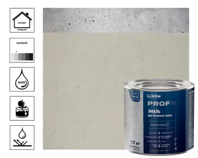 фото Эмаль Лакра Prof it для бетонных полов, быстросохнущая, галечный серый, RAL 7032 1,7 кг