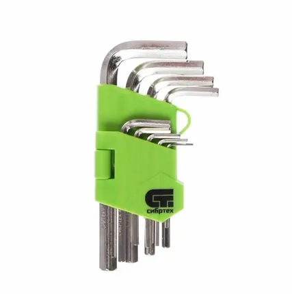 Фото №0 Набор ключей, имбусовых, коротких, 9 штук, HEX, 1.5-10мм, никель, 12317 Сибртех