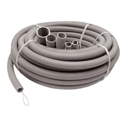 Фото №0 Труба гофрированная ПВХ d63мм с протяжкой сер. (15м) Ruvinil 16301