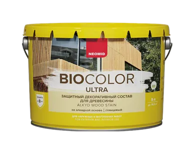 фото Пропитка защитная декоративная для древесины NEOMID BIO COLOR Ultra 9 л калужница