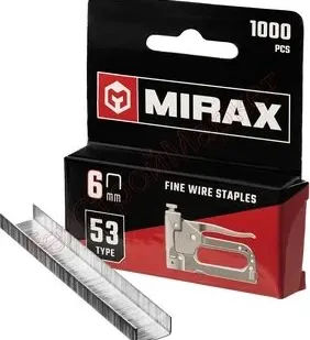 фото Скобы для строительного степлера тонкие закаленные MIRAX 1000шт упак. 6 мм. Надежный расходный материал для строительных степлеров при выполнении работ по фиксации материала к различным поверхностям.