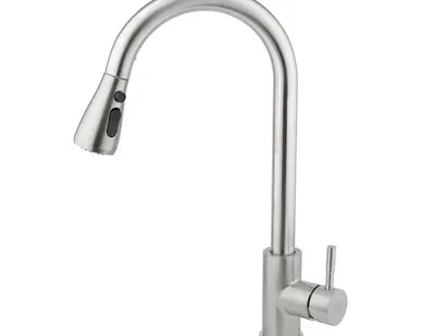 фото Смеситель для кухни AQUEDUC 345328, выдвижной излив, нержавеющая сталь