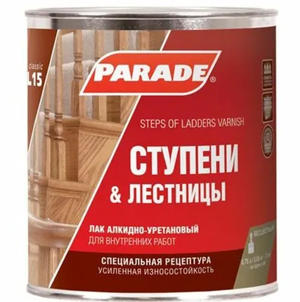 Фото №0 Лак алкидно-уретановый PARADE L15 Ступени & Лестницы П/мат 0,75л Россия