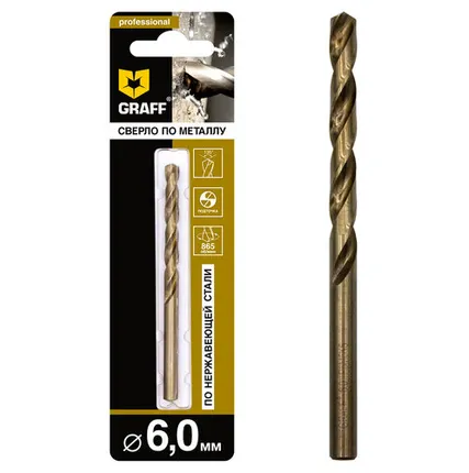 Фото №0 Сверло GRAFF Р6М5К5 по нержавеющей стали, 6.0мм