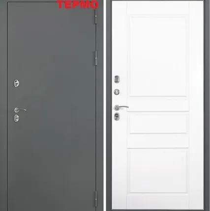 Фото №0 Входная дверь Термо Антарктида букле графит-белый матовый ТЕРМОразрыв