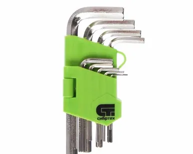 фото Набор ключей, имбусовых, коротких, 9 штук, HEX, 1.5-10мм, никель, 12317 Сибртех