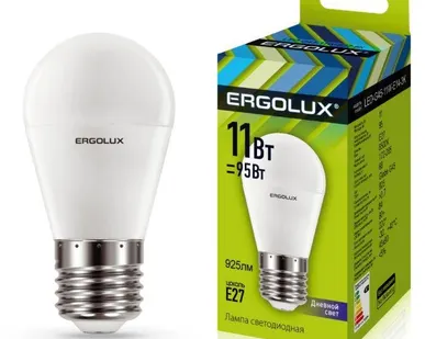 фото Лампа светодиодная LED-G45-11W-E27-6K Шар 11Вт E27 6500К 172-265В Ergolux 13632