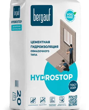 Фото №0 Гидроизоляция БЕРГАУФ Hydrostop цементная,обмазочного типа/20кг/ в пал.64меш/