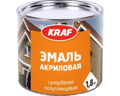 фото Эмаль акриловая KRAF супербелая полуглянцевая (банка 5 кг)