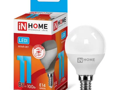 фото IN HOME Лампа светодиодная 11Вт 230В Е14 4000К 820Лм LED-ШАР-VC IN HOME