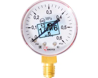 фото Физтех Манометр на редуктор пропановый, метановый с поверкой 0,6 МПа (6 кгс/см кв, кл. т. 2,5)