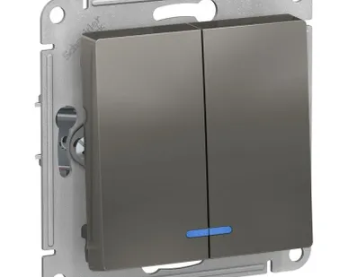 фото Выключатель 2-кл. СП AtlasDesign 10А IP20 (сх. 5а) 10AX с подсветкой механизм сталь SE ATN000953