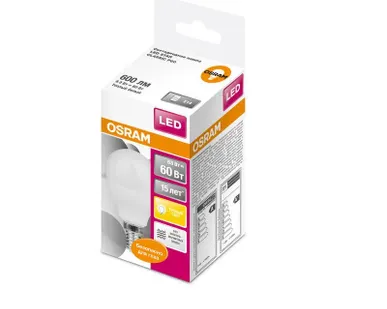 фото Лампа светодиодная LED STAR CLASSIC P 60 6.5W/830 6.5Вт шар 3000К тепл. бел. E14 550лм 220-240В матов. пласт. OSRAM 4058075134294
