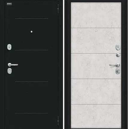 Фото №0 Входная дверь Граффити-1 Букле черное-Лук Арт-Бетон светлый
