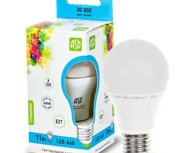 фото Лампа светодиодная LED-A60-standard 11Вт 160-260В Е27 4000К 990Лм ASD