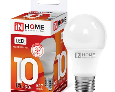 фото IN HOME Лампа светодиодная 10Вт 230В Е27 6500К 900Лм A60 груша LED-A60-VC IN HOME