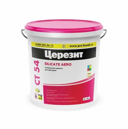 Фото №0 Краска фасадная силикатная Церезит CT54 матовая, транспарент, 15л