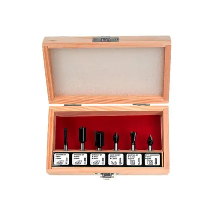 Фото №0 Фрезы по дереву кромочные, набор 6шт, деревянный бокс, хвостовик 6 мм FIT, 1 шт