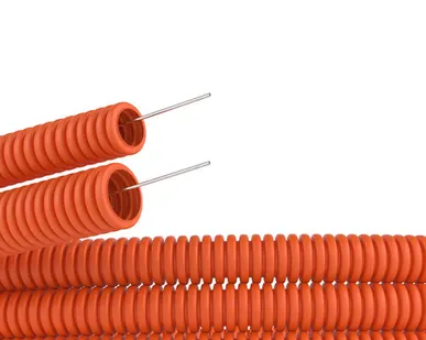 фото ДКС Труба ПНД гибкая гофр. д.16мм, лёгкая с протяжкой, 25м, цвет оранжевый