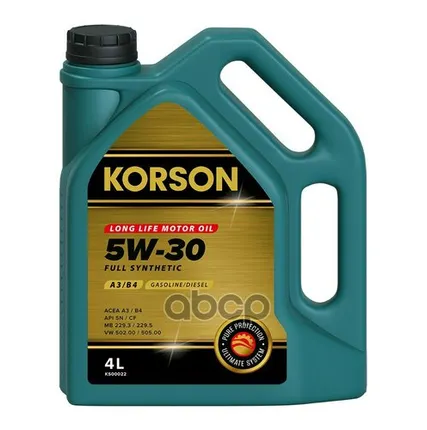 Фото №0 Korson 5W-30 Full Synthetic A3/B4 4Л (Синт. Мотор. Масло.)