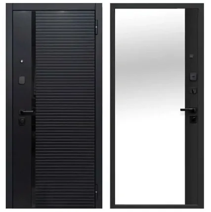 Фото №0 Дверь входная Гарда Черное Зеркало 7,5см (Ferroni) МДФ/МДФ с зеркалом, Сатин черный/Сатин черный 2050х960мм, ПРАВАЯ