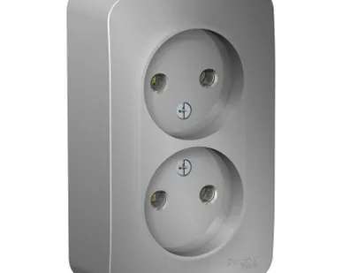 фото Розетка 2-м ОП BLANCA 16А 250В без шторок без заземл. изол. пласт. алюм. SchE BLNRA000213