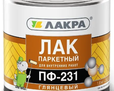 фото Лак ЛАКРА Лак для отделки паркета ЛАКРА ПФ-231 1,8 кг глянцевый