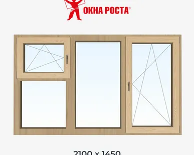 фото Трехстворчатое деревянное окно из сосны, 1450х2100 мм, поворотное/глухое/поворотно откидное с форточкой