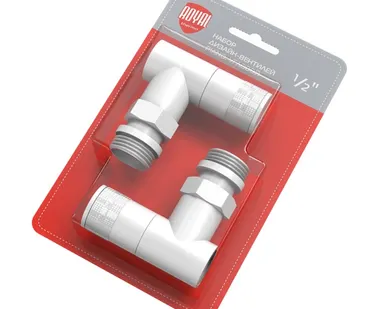 фото Набор дизайн-вентилей Royal Thermo PIANO, угловой (белый) 1/2"