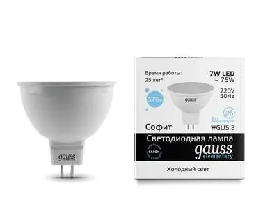 фото Лампа светодиодная Elementary MR16 GU5.3 7Вт 6500К Gauss 13537