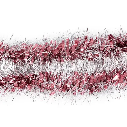 Фото №0 Мишура пышная розовая с серебром 10 см х 2 м