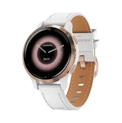 Фото №0 Часы Garmin Venu 2S белые цвета розовое золото с кожаным ремешком