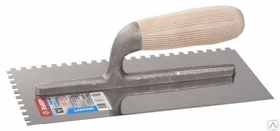 Фото №0 Гладилка ЗУБР ЭКСПЕРТ нерж. с дерев.ручкой, зубчатая, 8х8 130х280