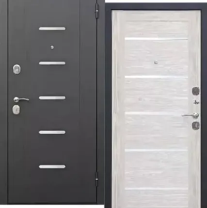 Фото №0 Дверь входная Гарда 7,5см (Ferroni) металл с молдингом/царга,Черный муар/Лиственница бежевая 2050х860мм, ПРАВАЯ