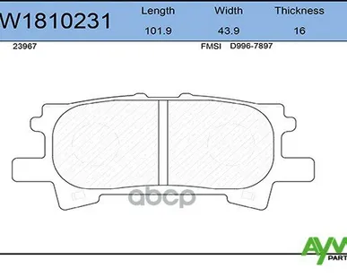 фото Колодка Тормозная 1040.00 Aywiparts Aw1810231 Задние AYWIparts арт. AW1810231